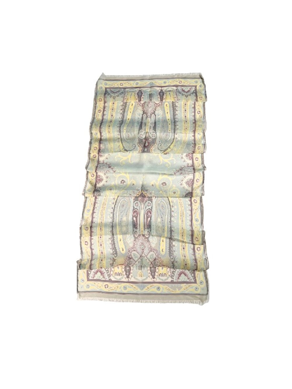 Vintage Etro Silk Chiffon Scarf Boho Paisley Fringe Italy